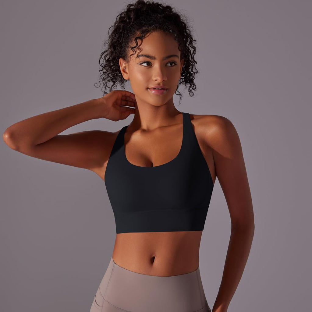 NOMV™ Women's Lightweight Breathable Seamless Medium Support Padded Sports Bra Cross Back Yoga,Jogging,Fitness