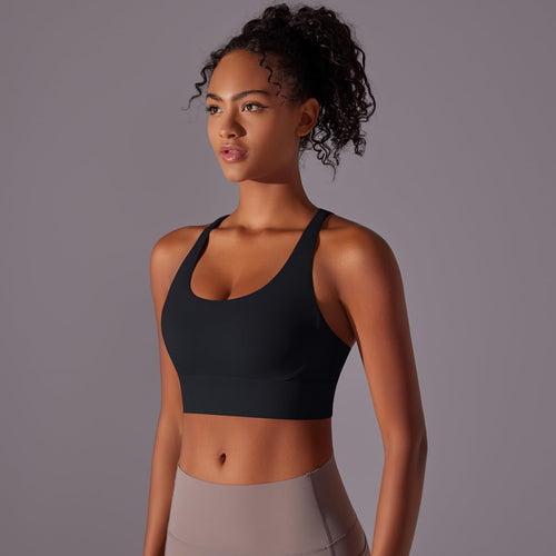 NOMV™ Women's Lightweight Breathable Seamless Medium Support Padded Sports Bra Cross Back Yoga,Jogging,Fitness