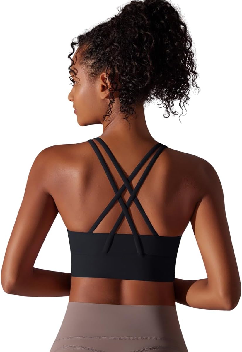 NOMV™ Women's Lightweight Breathable Seamless Medium Support Padded Sports Bra Cross Back Yoga,Jogging,Fitness